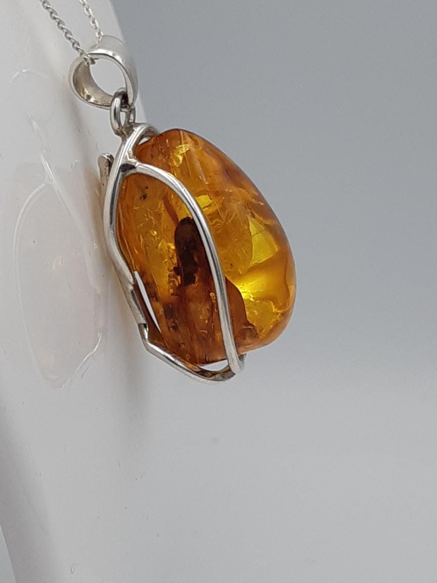 Design Bernstein Anhänger 925 Silber Collier Kette Bernsteinanhänger Top
