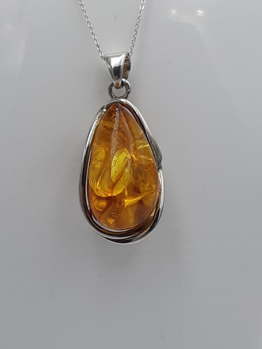 Design Bernstein Anhänger 925 Silber Collier Kette Bernsteinanhänger Top