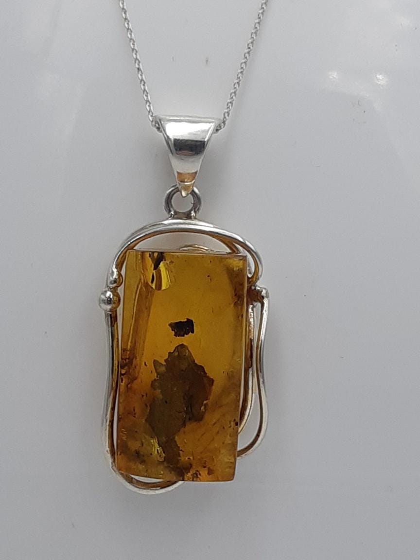 Bernstein Design Anhänger 925 Silber Collier Kette Bernsteinanhänger Schmuck