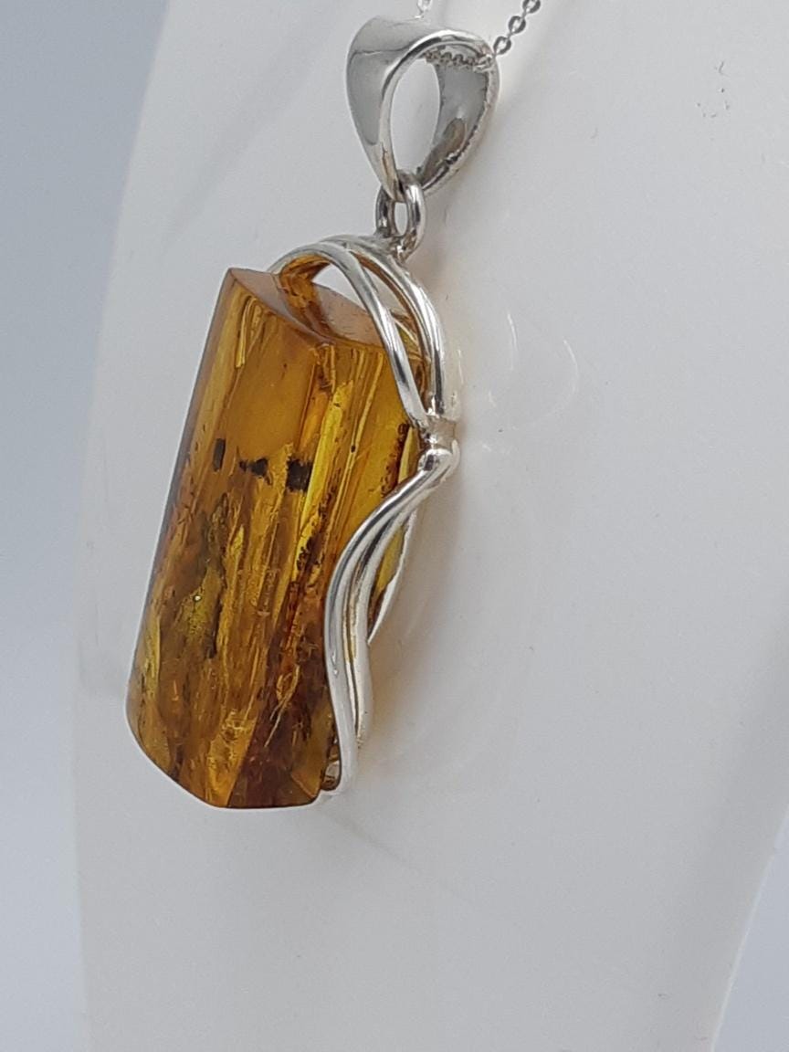 Bernstein Design Anhänger 925 Silber Collier Kette Bernsteinanhänger Schmuck