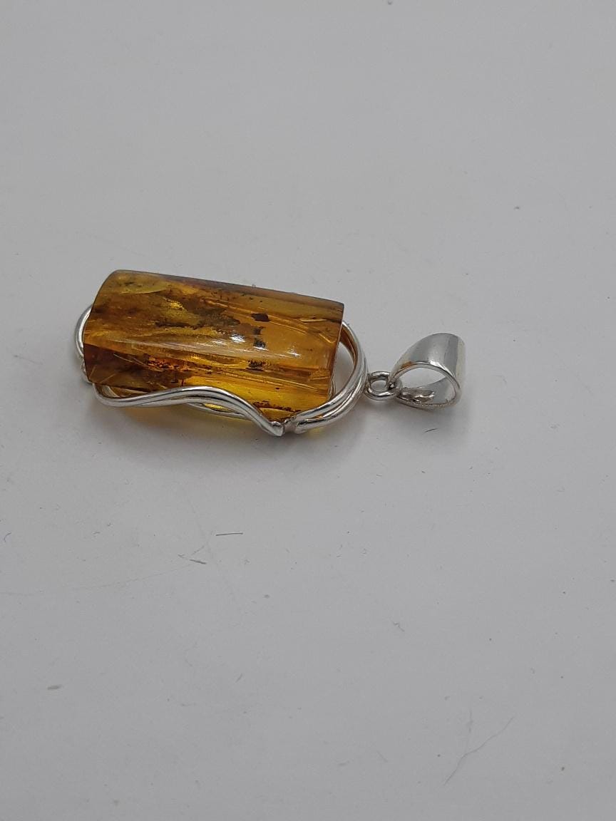 Bernstein Design Anhänger 925 Silber Collier Kette Bernsteinanhänger Schmuck