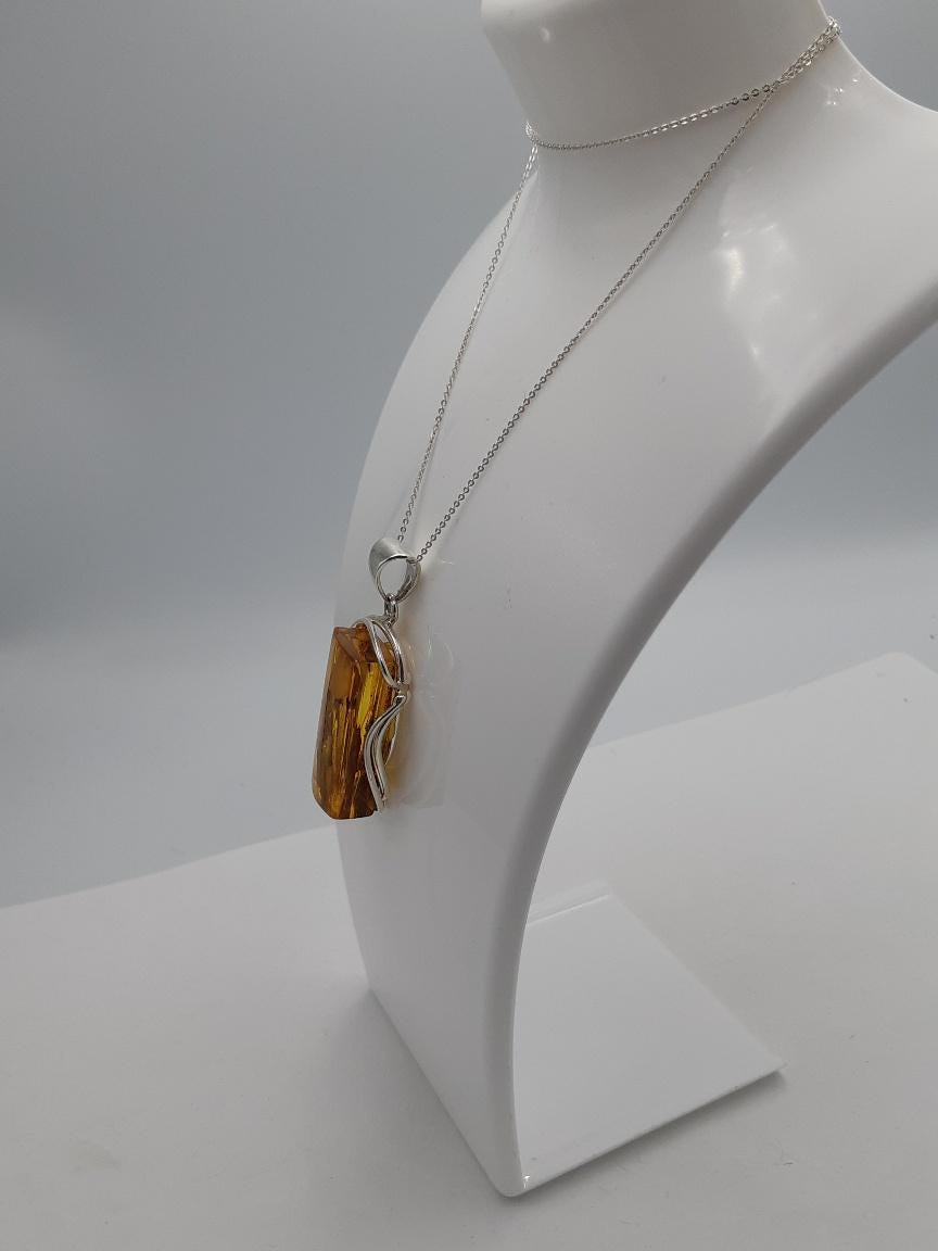 Bernstein Design Anhänger 925 Silber Collier Kette Bernsteinanhänger Schmuck