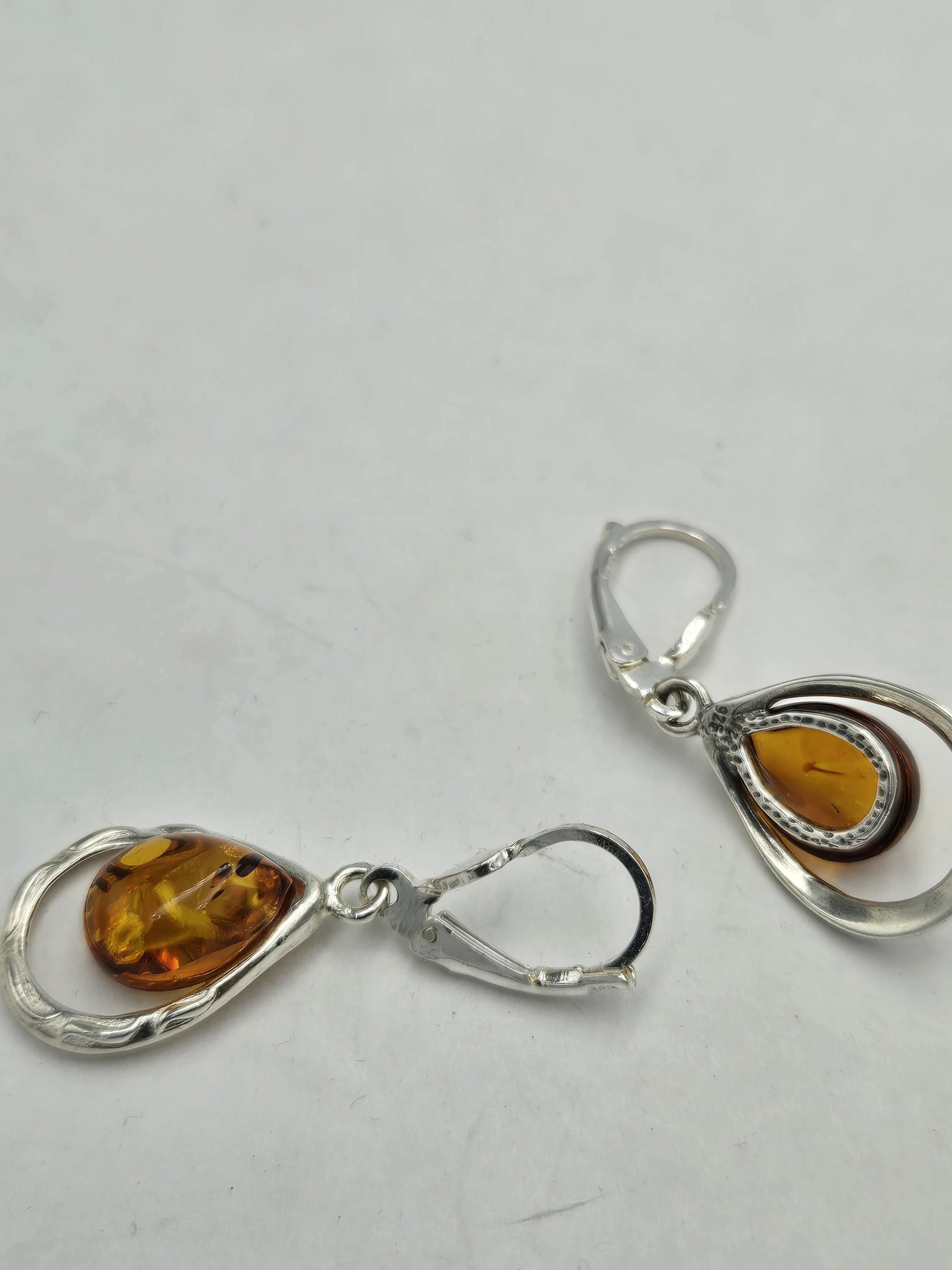 Design Bernstein Ohrhänger 925 Silber Ohrring mit Bernstein aus Littauen
