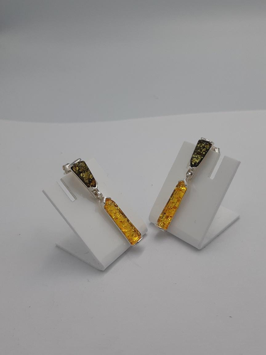Bernstein Designer Ohrstecker 925 Sterling Silber Bernsteinschmuck Unikat