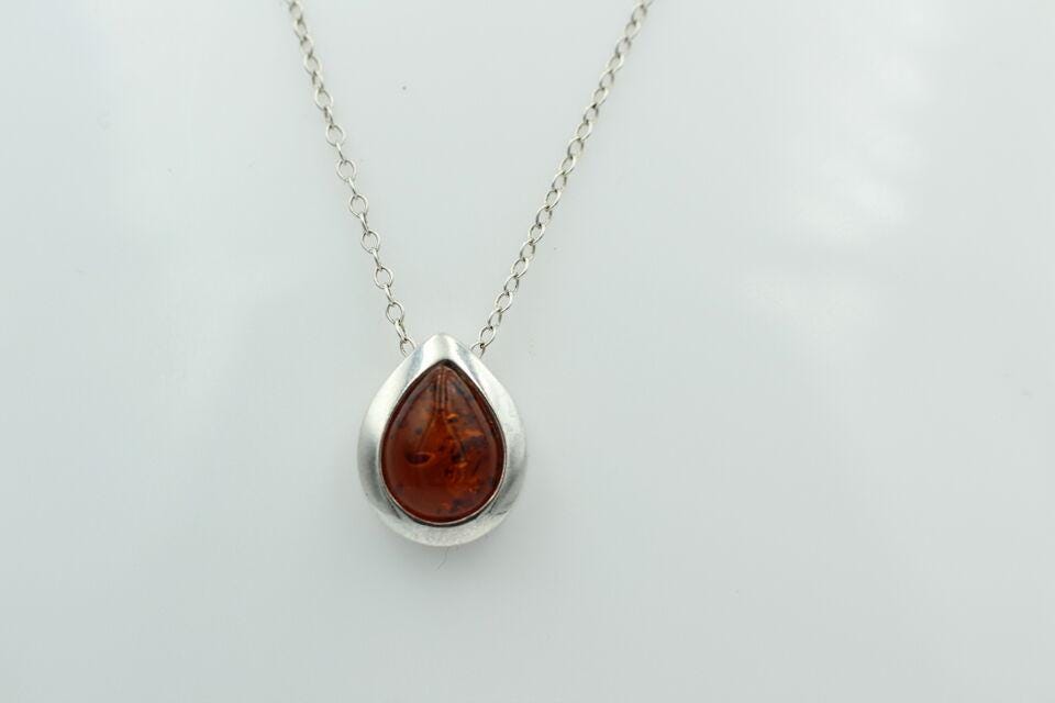 Designer Bernstein Anhänger 925 Silber Collier Kette Bernsteinanhänger Top Edel