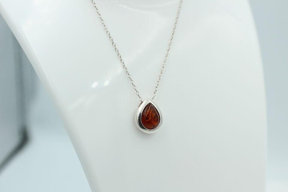 Designer Bernstein Anhänger 925 Silber Collier Kette Bernsteinanhänger Top Edel