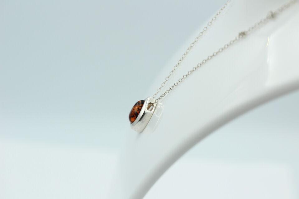Designer Bernstein Anhänger 925 Silber Collier Kette Bernsteinanhänger Top Edel