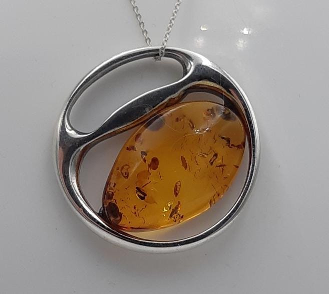 Bernstein Design Anhänger 925 Silber Collier Kette Designschmuck