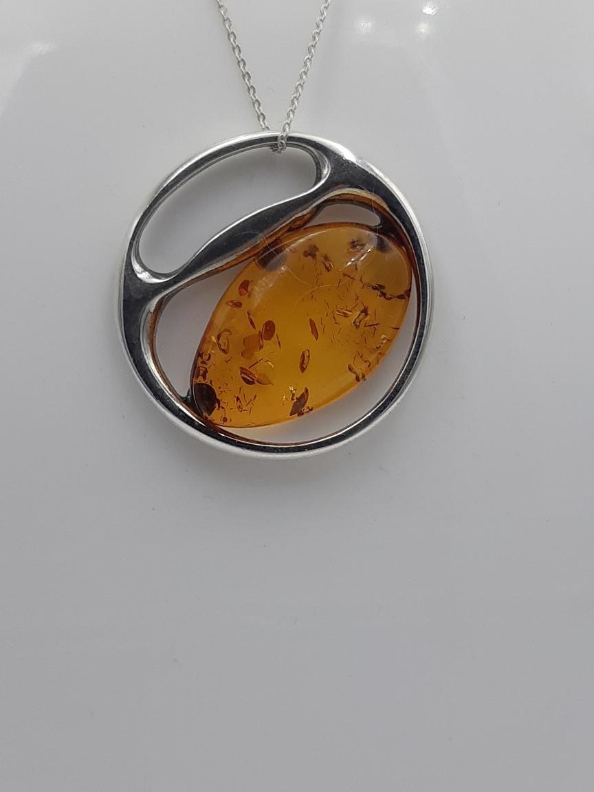 Bernstein Design Anhänger 925 Silber Collier Kette Designschmuck