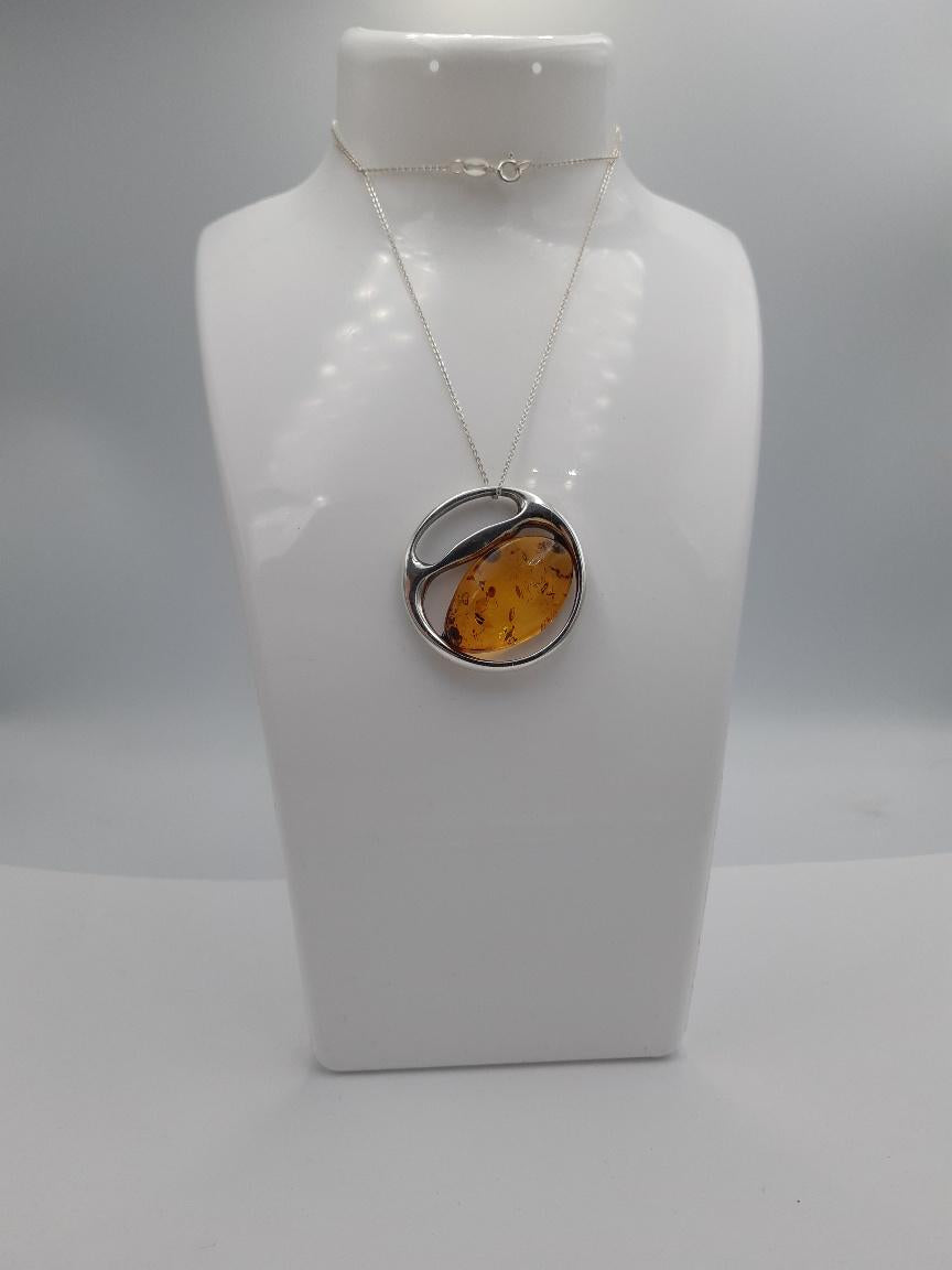 Bernstein Design Anhänger 925 Silber Collier Kette Designschmuck