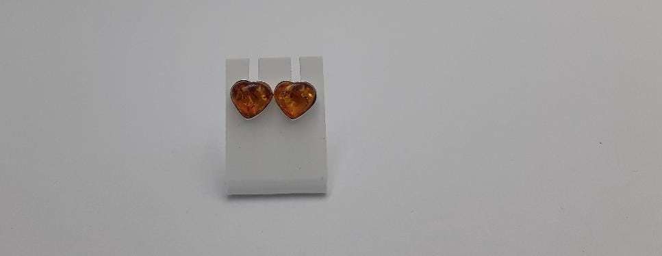 Bernstein Herz Ohrstecker 925 Sterling Silber Bernsteinherz ca 1,1 cm