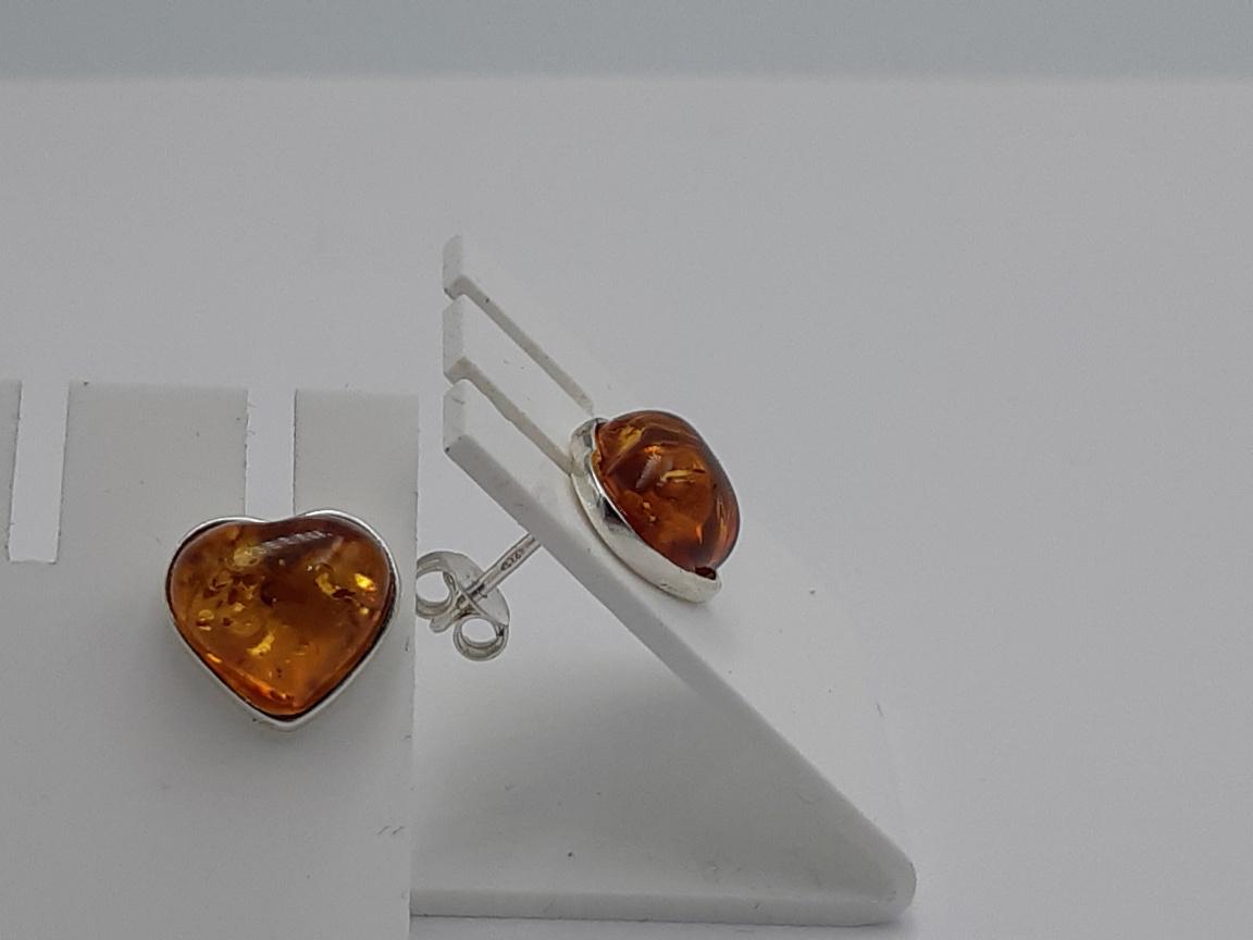 Bernstein Herz Ohrstecker 925 Sterling Silber Bernsteinherz ca 1,1 cm