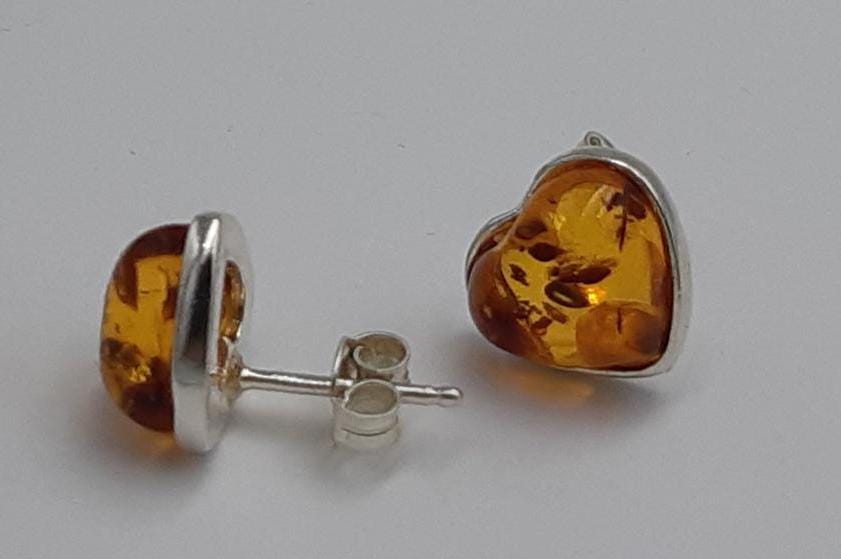 Bernstein Herz Ohrstecker 925 Sterling Silber Bernsteinherz ca 1,1 cm