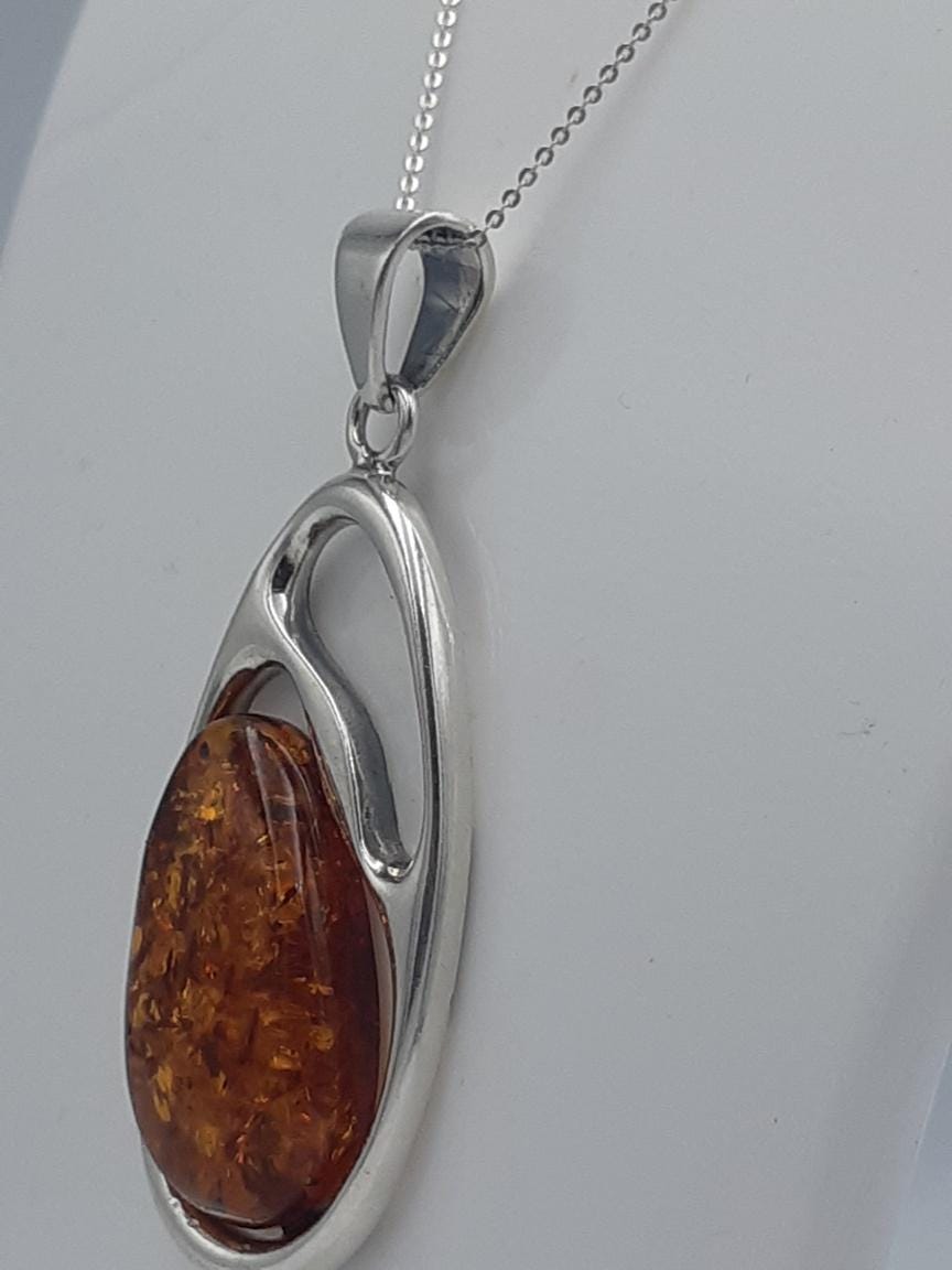 Bernstein Design Anhänger 925 Silber Collier Kette Designschmuck