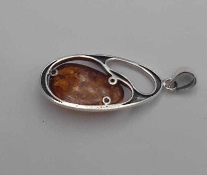 Bernstein Design Anhänger 925 Silber Collier Kette Designschmuck