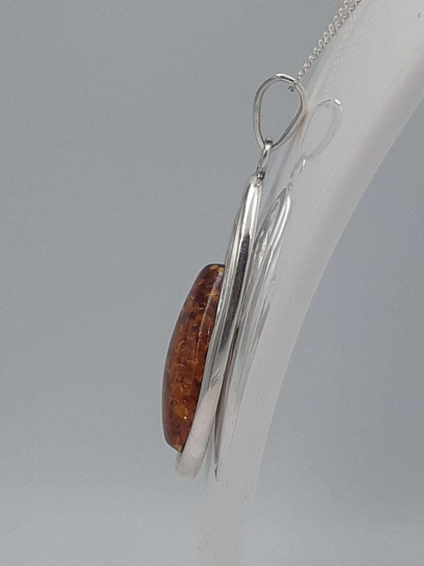 Bernstein Design Anhänger 925 Silber Collier Kette Designschmuck