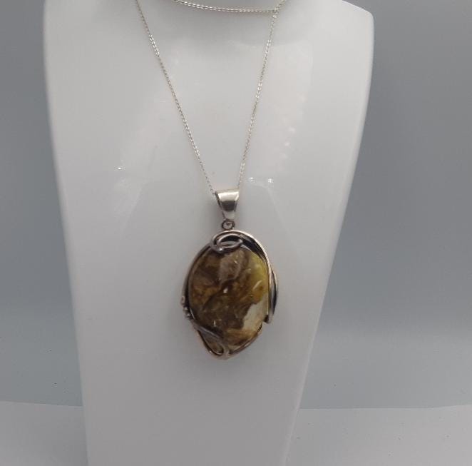 Bernstein Anhänger Unikat 925 Silber Bernsteinanhänger Collier Kette Unikat