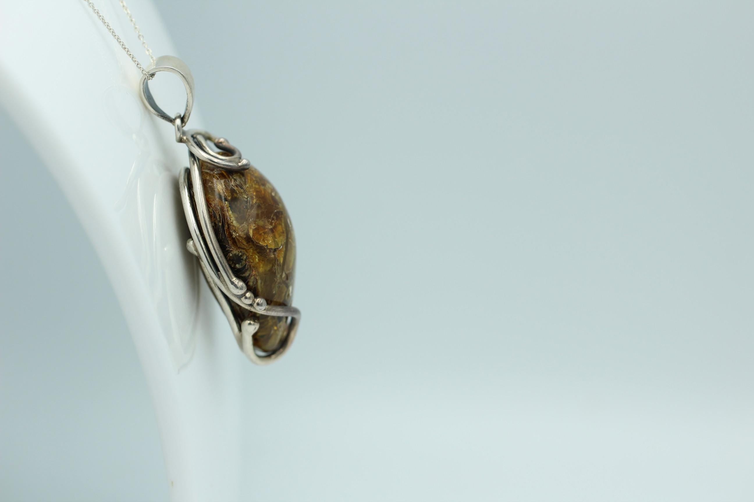 Bernstein Anhänger Unikat 925 Silber Bernsteinanhänger Collier Kette Unikat