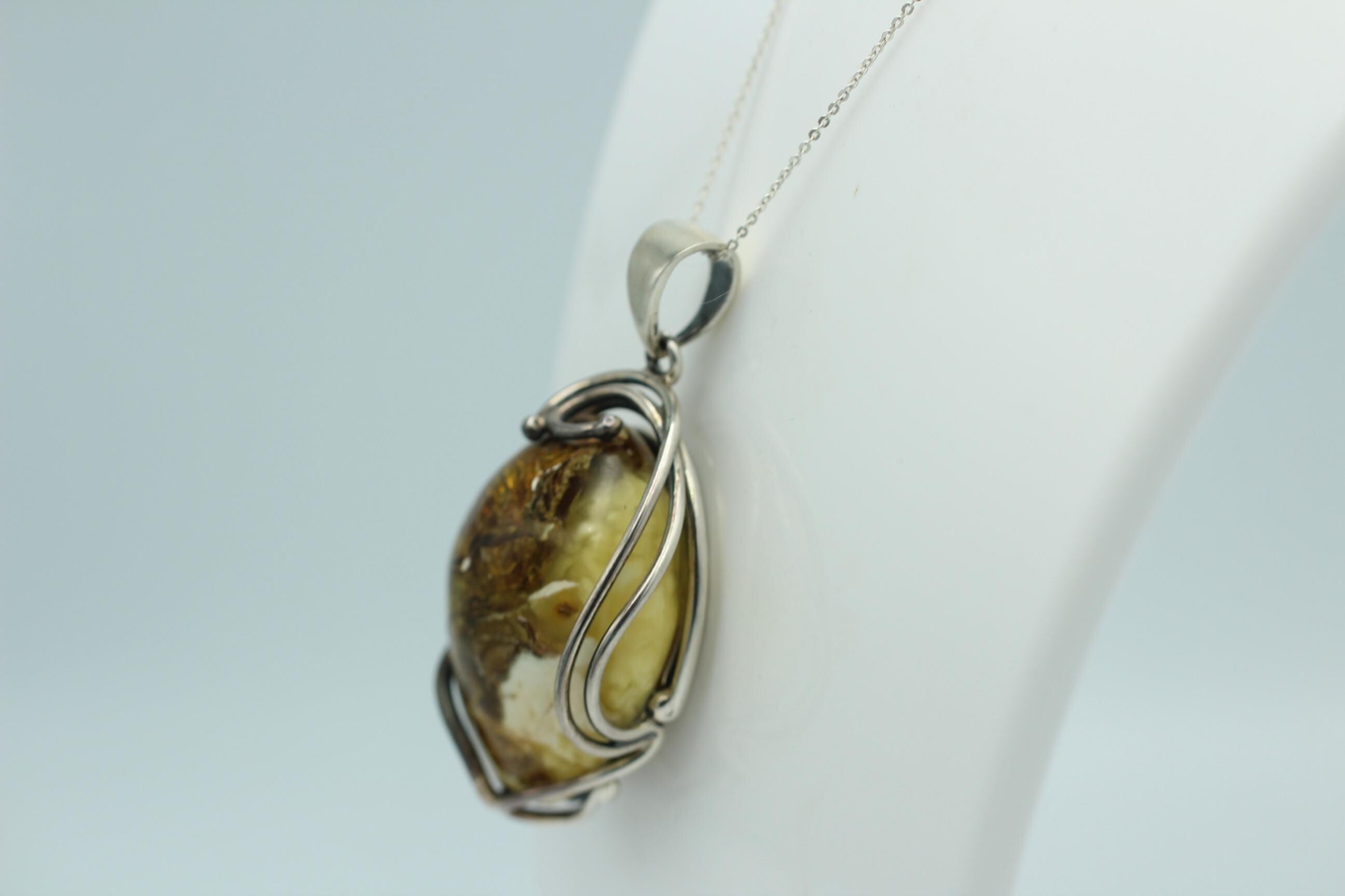 Bernstein Anhänger Unikat 925 Silber Bernsteinanhänger Collier Kette Unikat