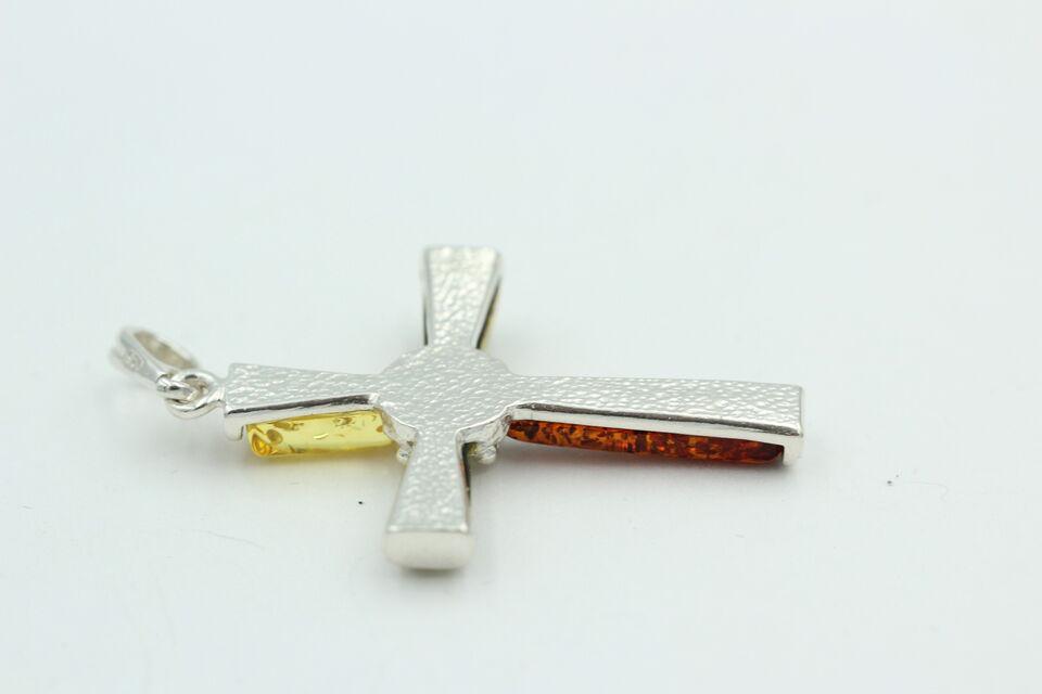Edles echtes Bernstein 925 Silber Kreuz Anhänger Collier Kette Traumhaft schön
