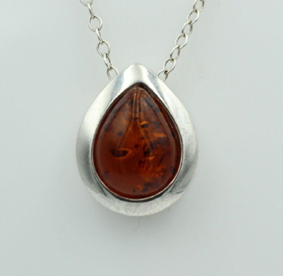 Designer Bernstein Anhänger 925 Silber Collier Kette Bernsteinanhänger Top Edel