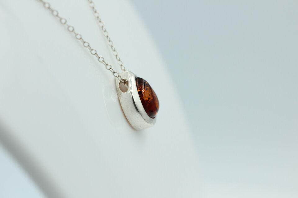 Designer Bernstein Anhänger 925 Silber Collier Kette Bernsteinanhänger Top Edel