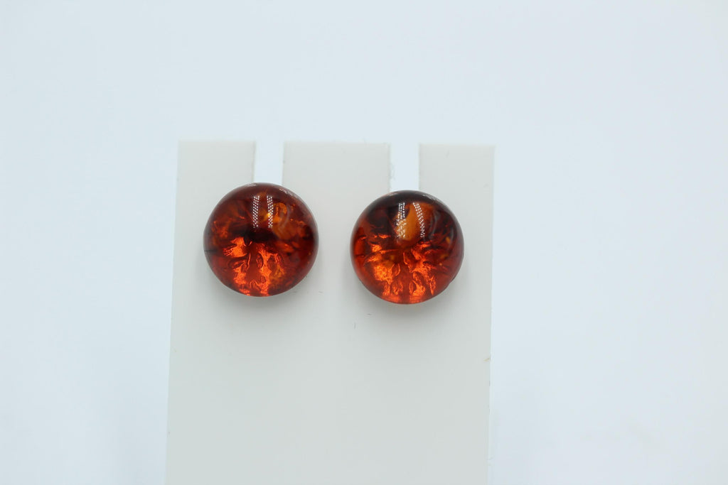 Bernsteinohrstecker 925 Silber Ohrring Benrsteinhalbkugeln braune Bernsteine