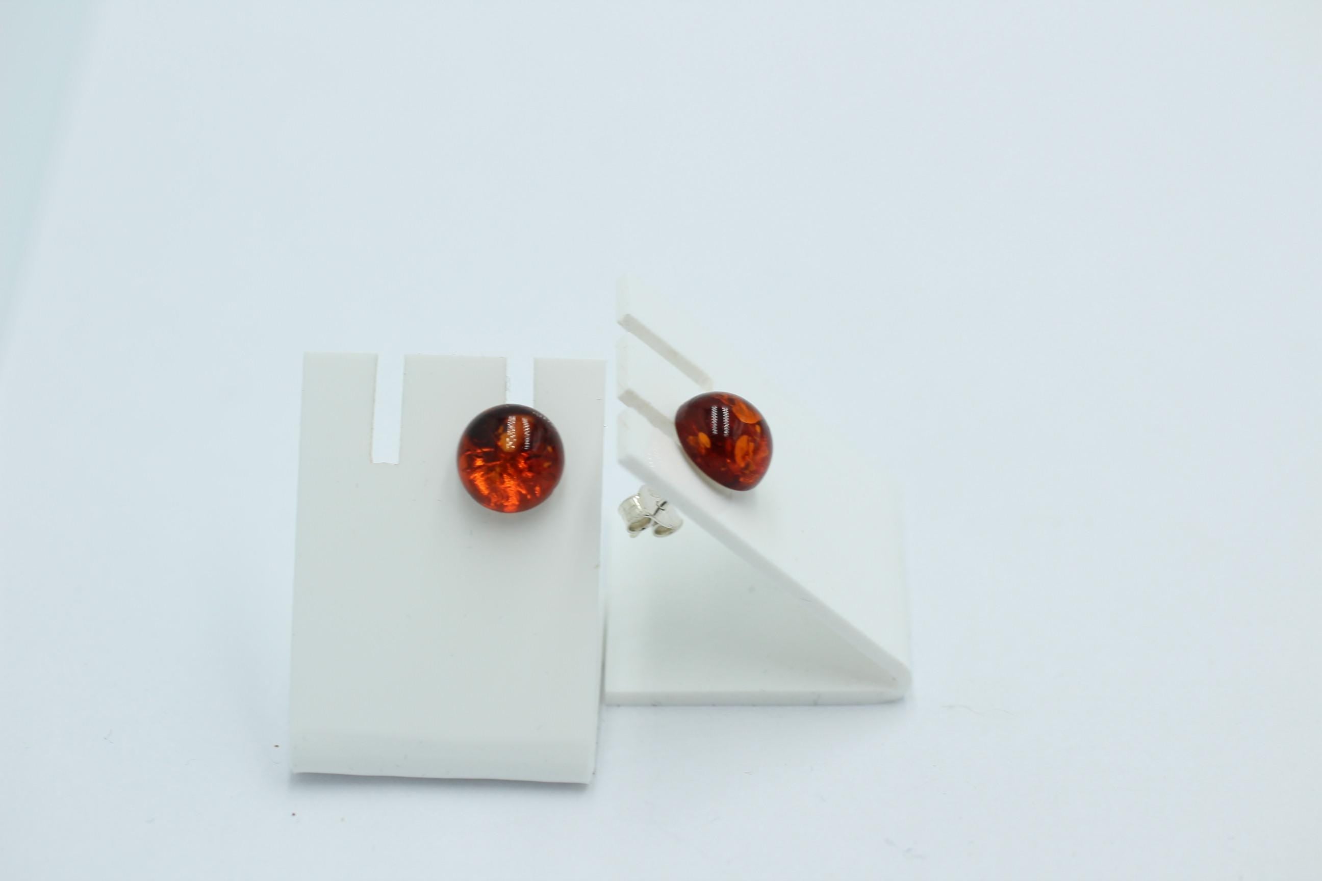 Bernsteinohrstecker 925 Silber Ohrring Benrsteinhalbkugeln braune Bernsteine