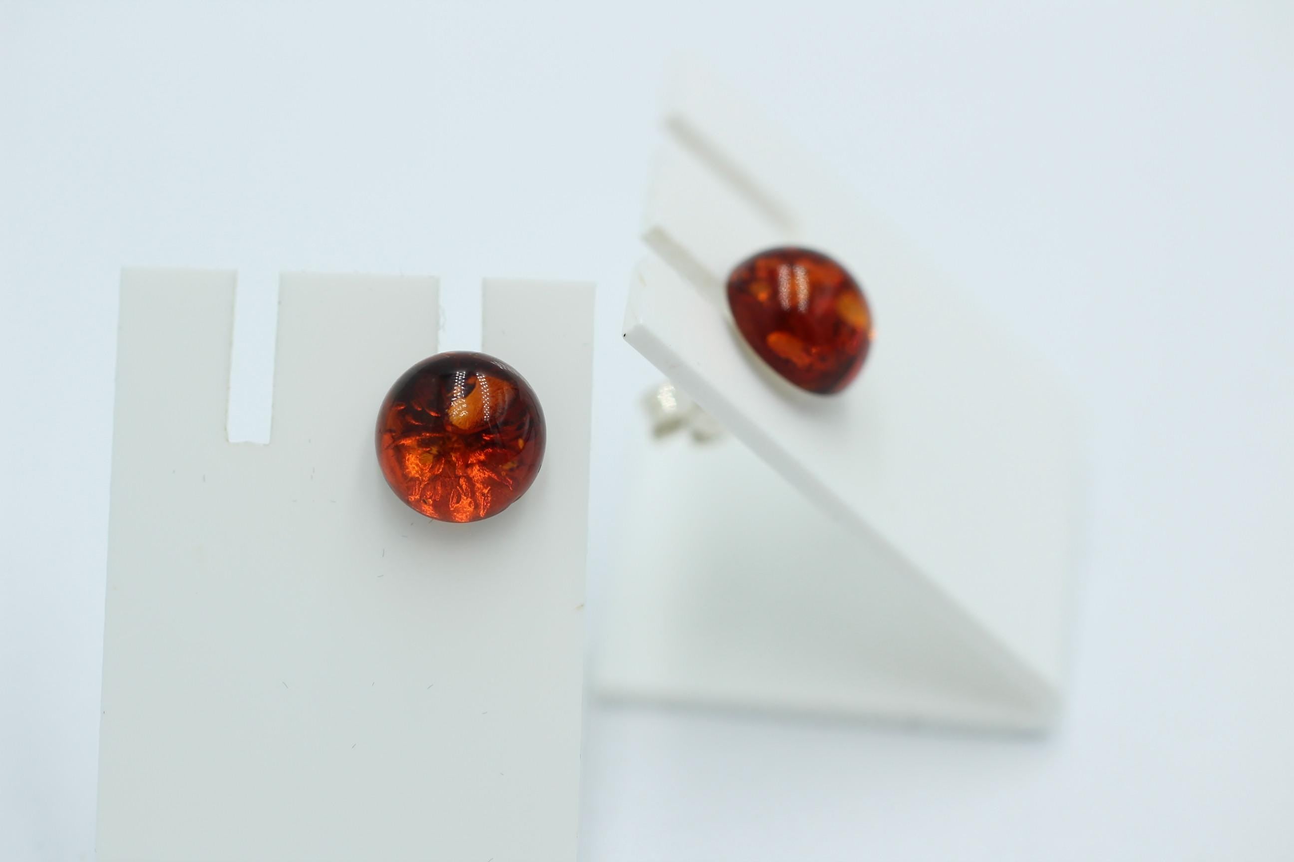 Bernsteinohrstecker 925 Silber Ohrring Benrsteinhalbkugeln braune Bernsteine