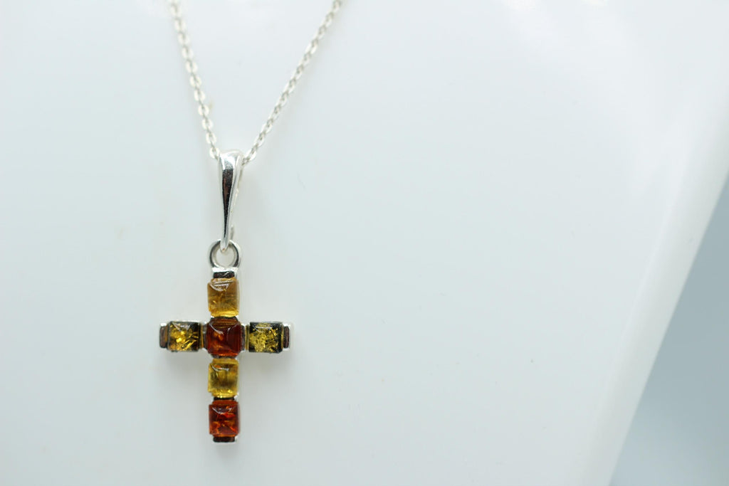 Bernstein Kreuz 925 Sterling Silber Bernsteinkreuz Collier Kette Top Edel