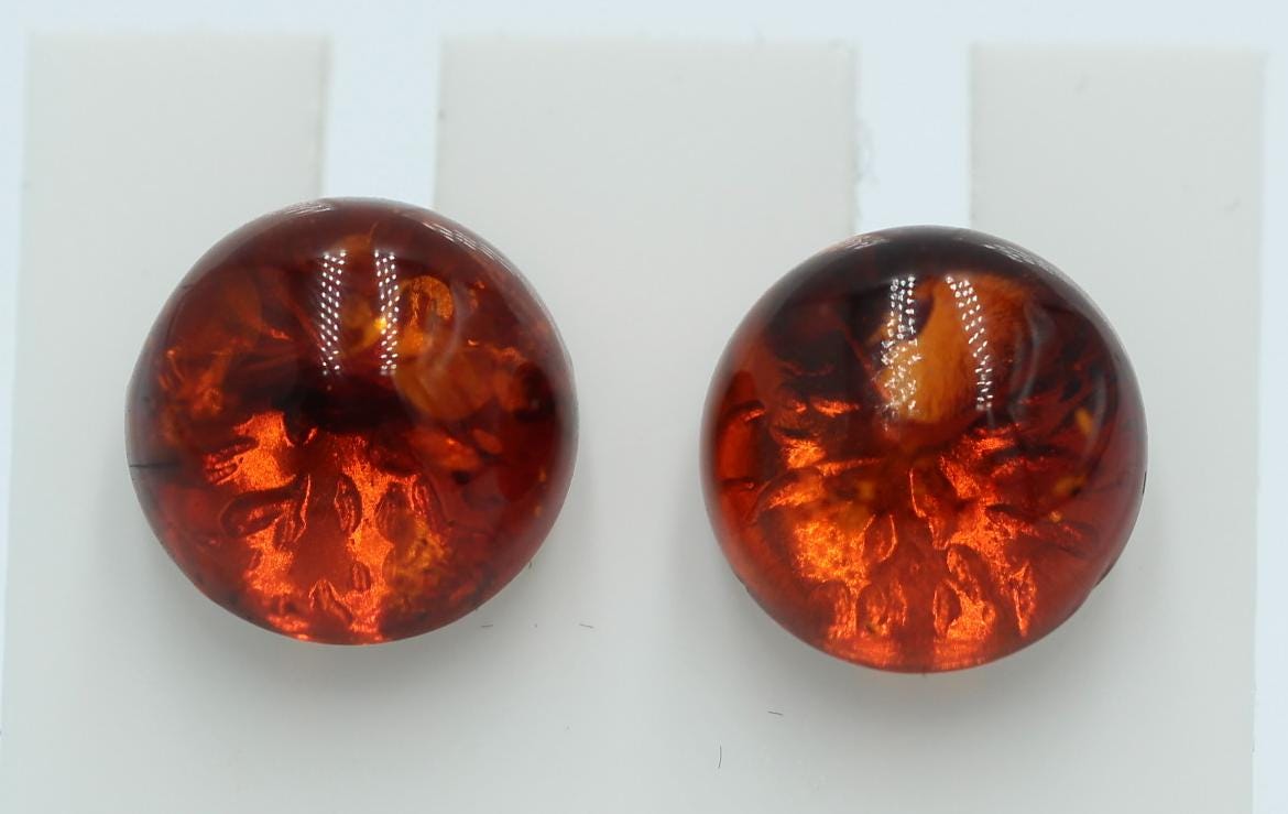 Bernsteinohrstecker 925 Silber Ohrring Benrsteinhalbkugeln braune Bernsteine