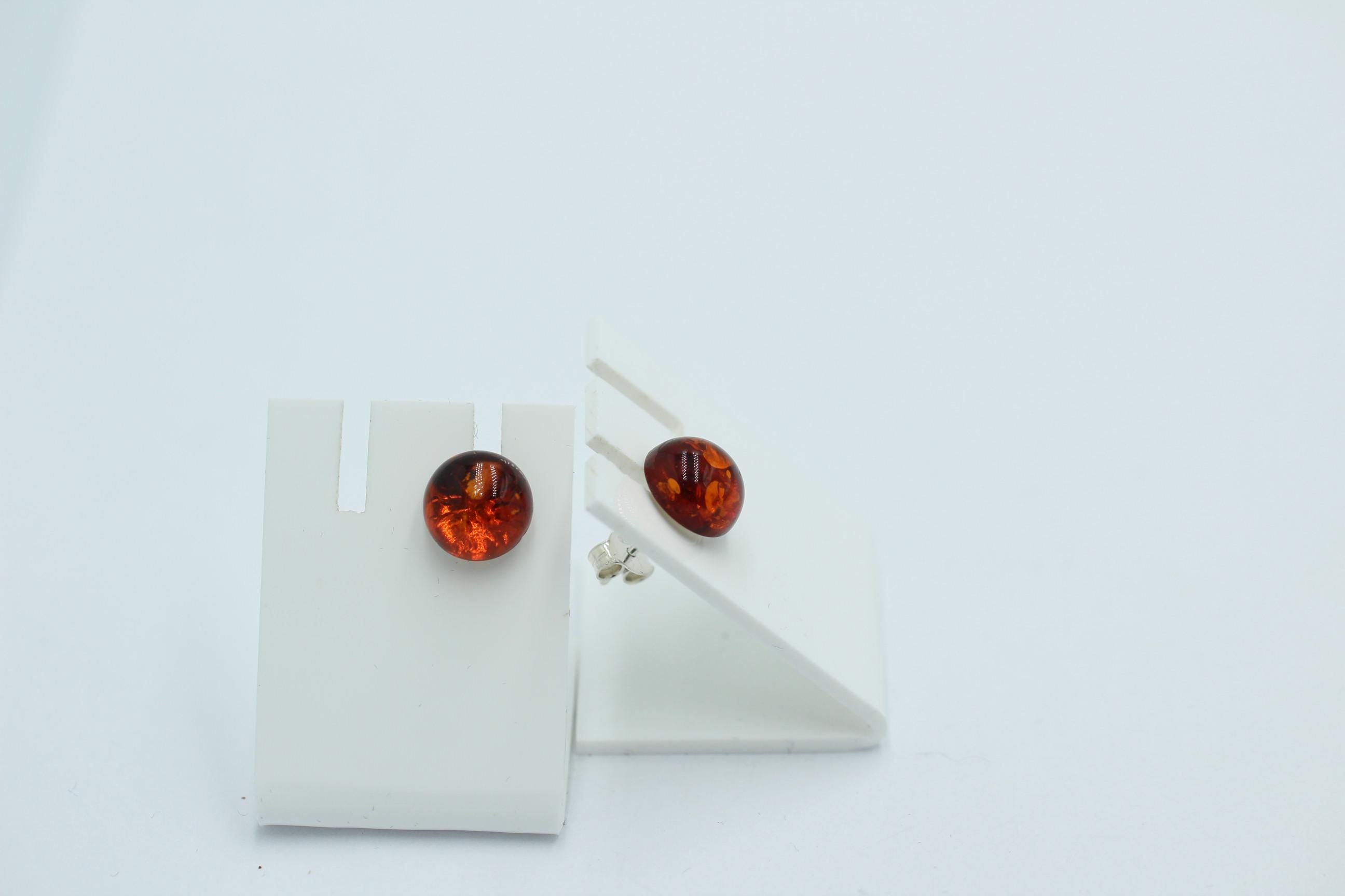 Bernsteinohrstecker 925 Silber Ohrring Benrsteinhalbkugeln braune Bernsteine