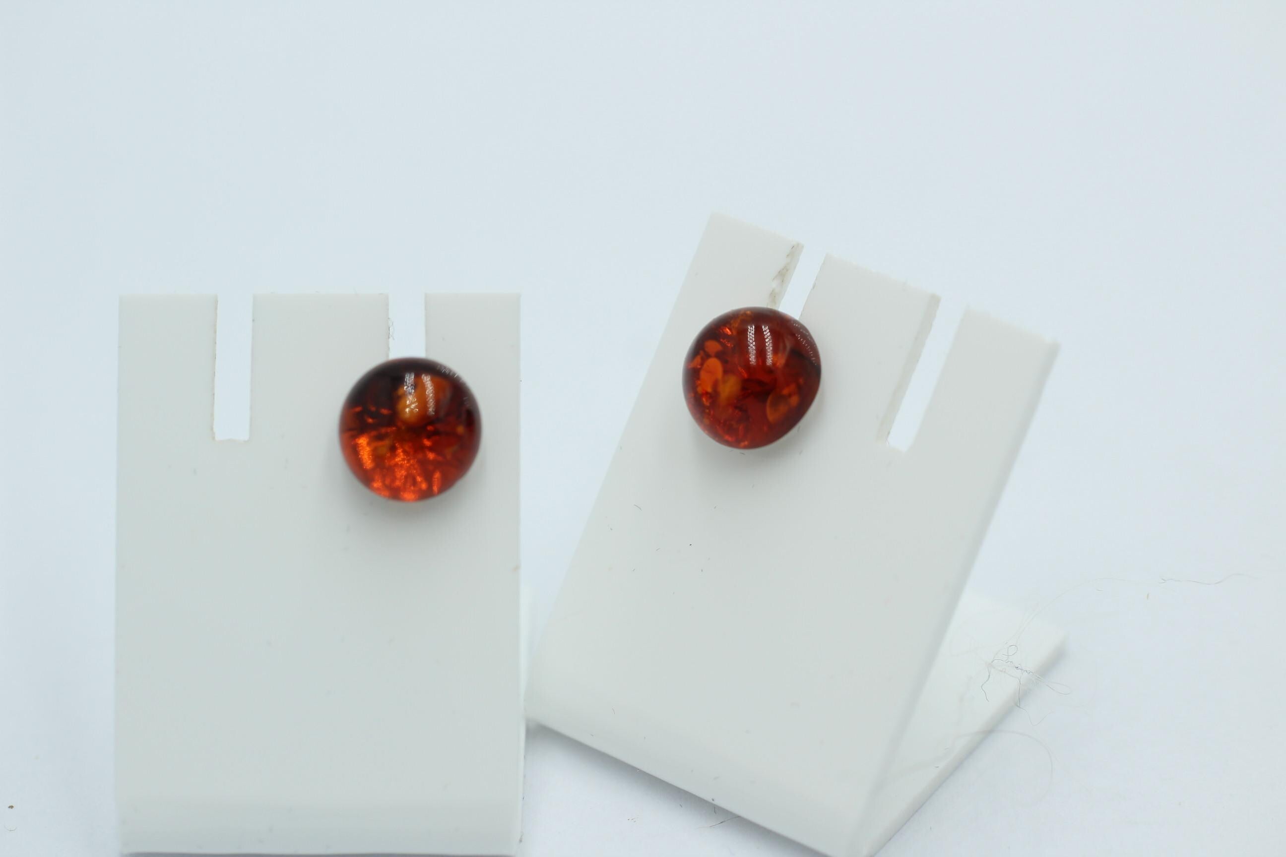 Bernsteinohrstecker 925 Silber Ohrring Benrsteinhalbkugeln braune Bernsteine