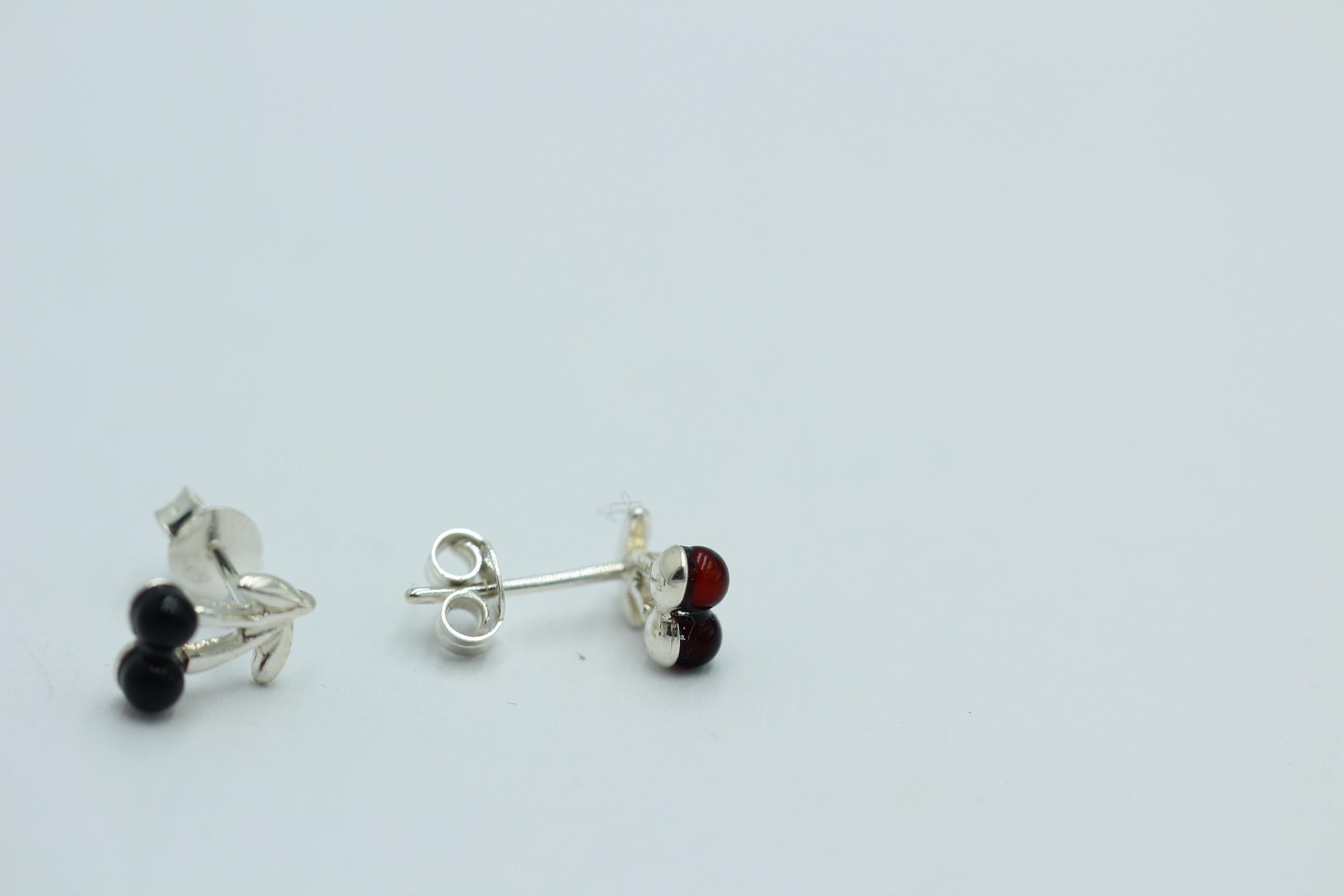 Bernstein Kirschen Ohrstecker 925 Sterling Silber brauner Bernstein Kirschen