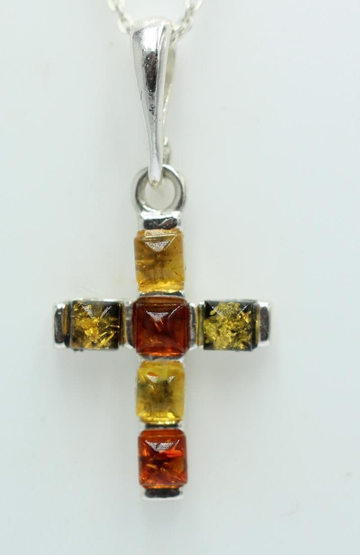 Bernstein Kreuz 925 Sterling Silber Bernsteinkreuz Collier Kette Top Edel