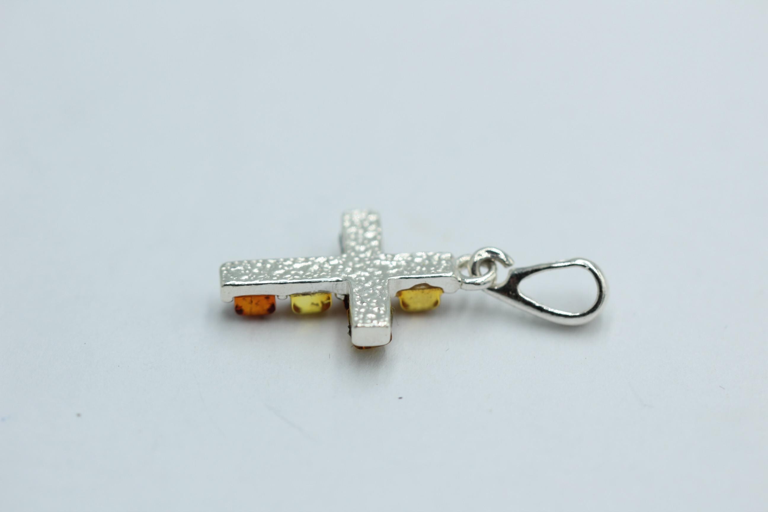 Bernstein Kreuz 925 Sterling Silber Bernsteinkreuz Collier Kette Top Edel