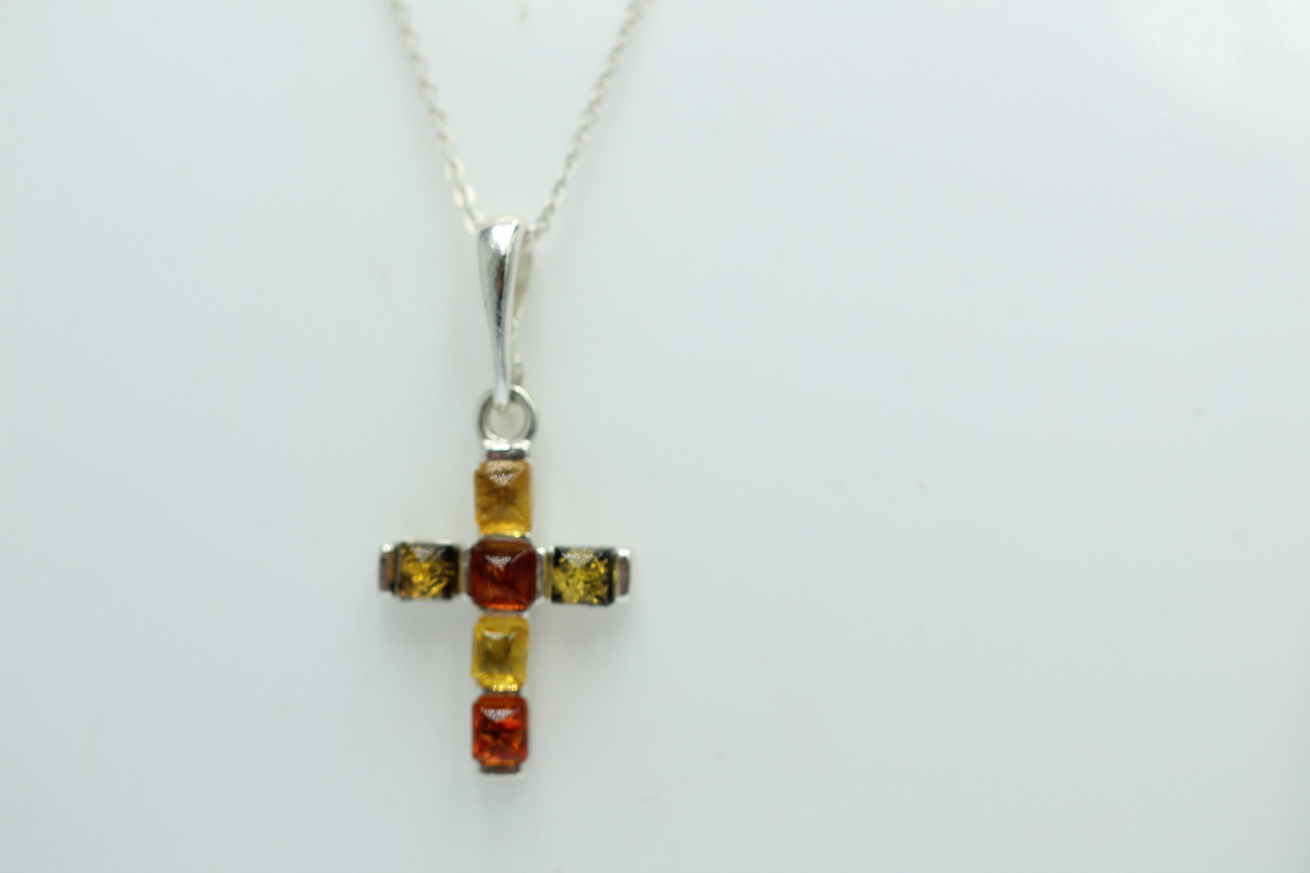 Bernstein Kreuz 925 Sterling Silber Bernsteinkreuz Collier Kette Top Edel
