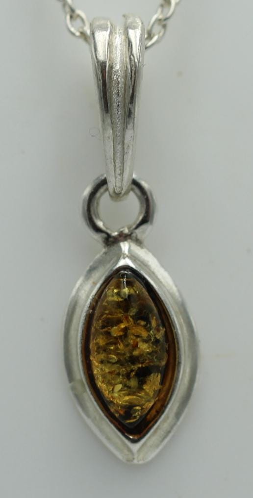 Bernstein Anhänger 925 Silber grüner Bernstein Collier Kette Schmuckanhänger