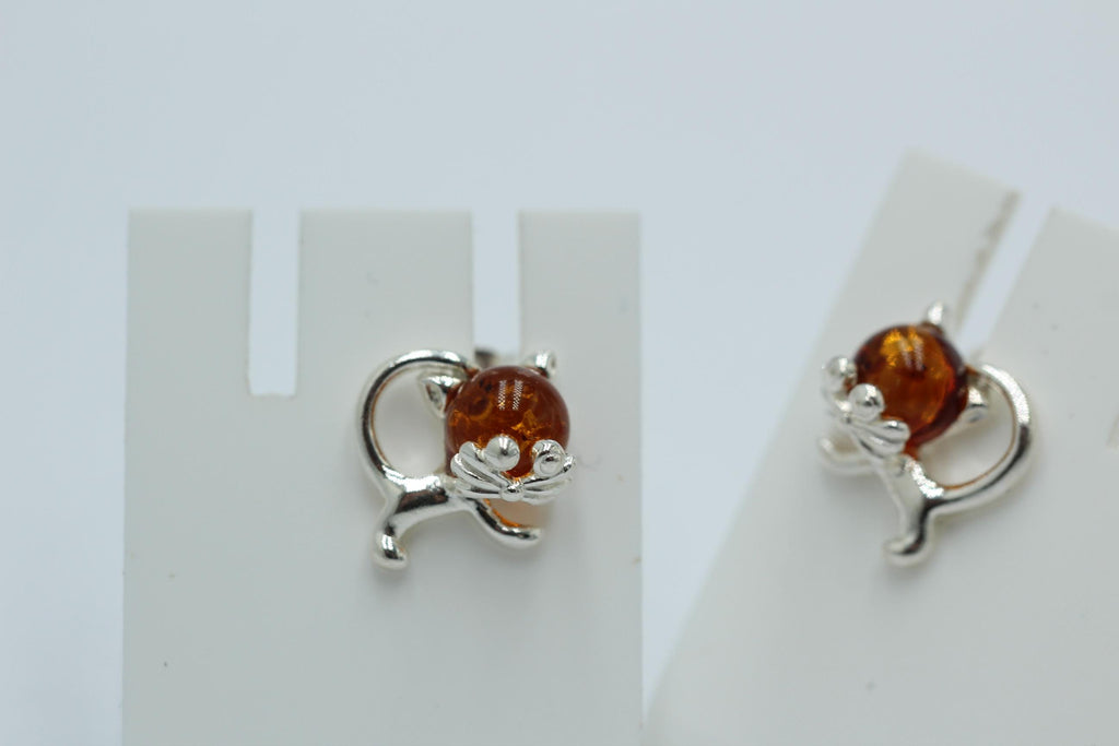 Bernstein Ohrstecker Katze 925 Silber Katzenohrstecker Mädchen Frauen