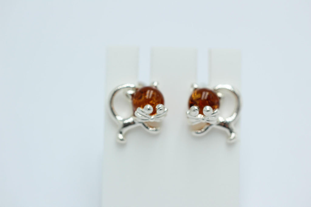 Bernstein Ohrstecker Katze 925 Silber Katzenohrstecker Mädchen Frauen