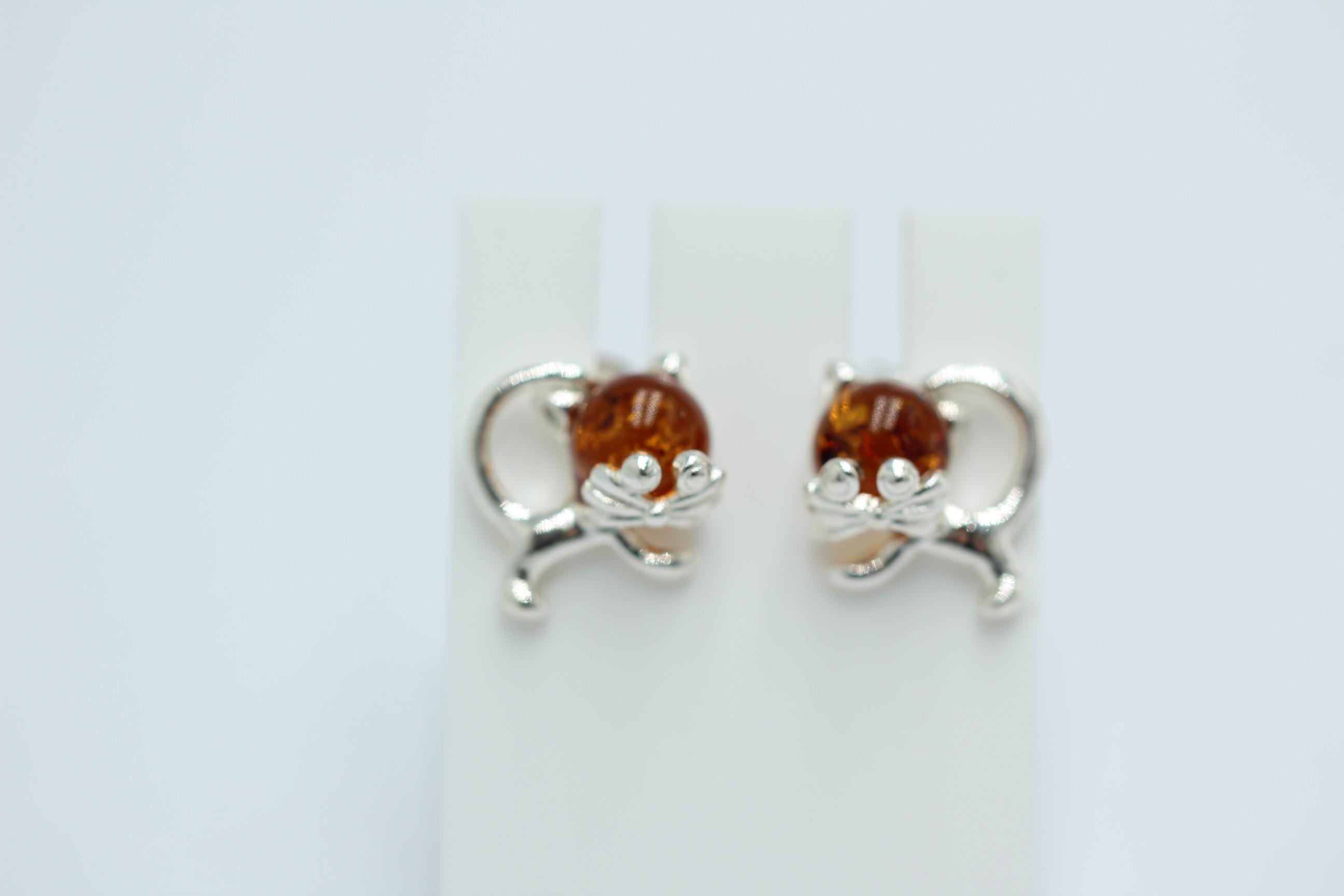 Bernstein Ohrstecker Katze 925 Silber Katzenohrstecker Mädchen Frauen