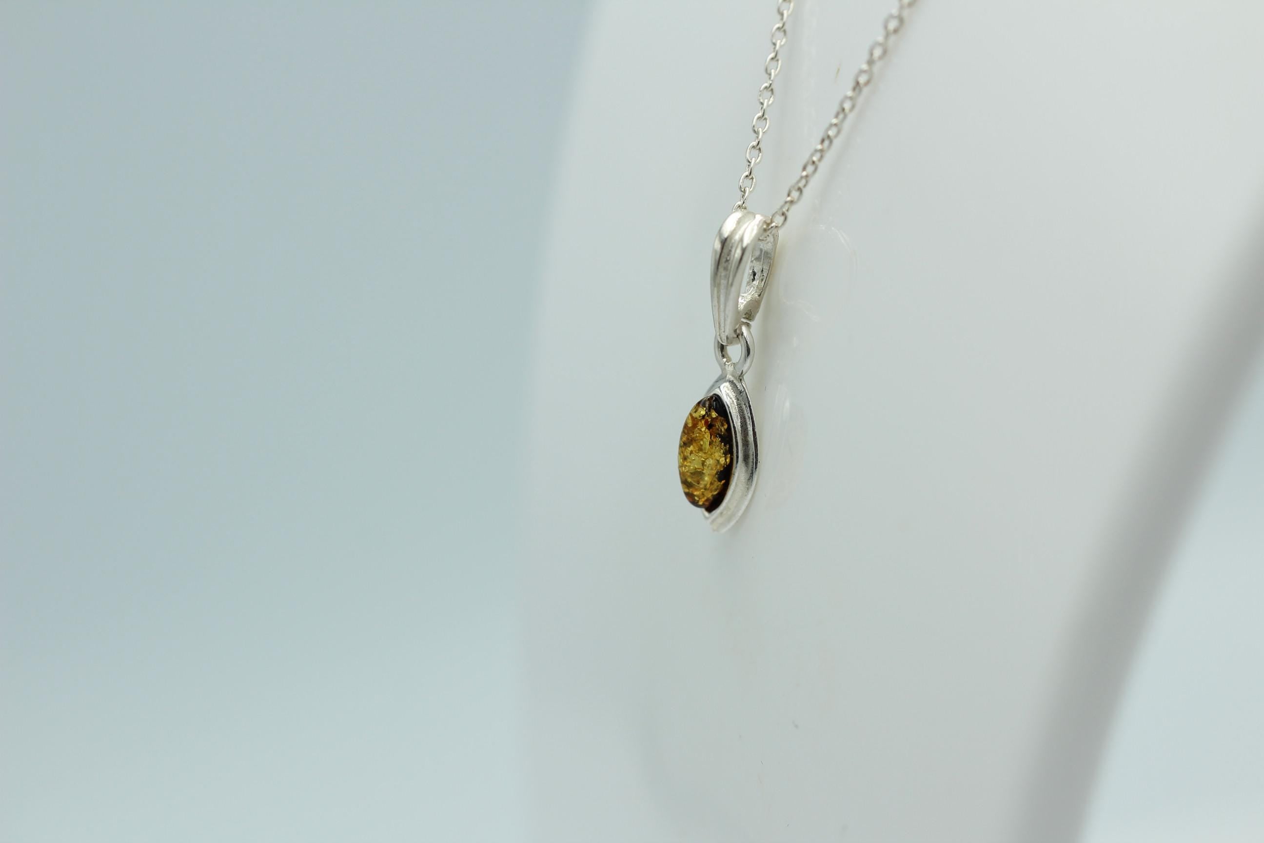 Bernstein Anhänger 925 Silber grüner Bernstein Collier Kette Schmuckanhänger
