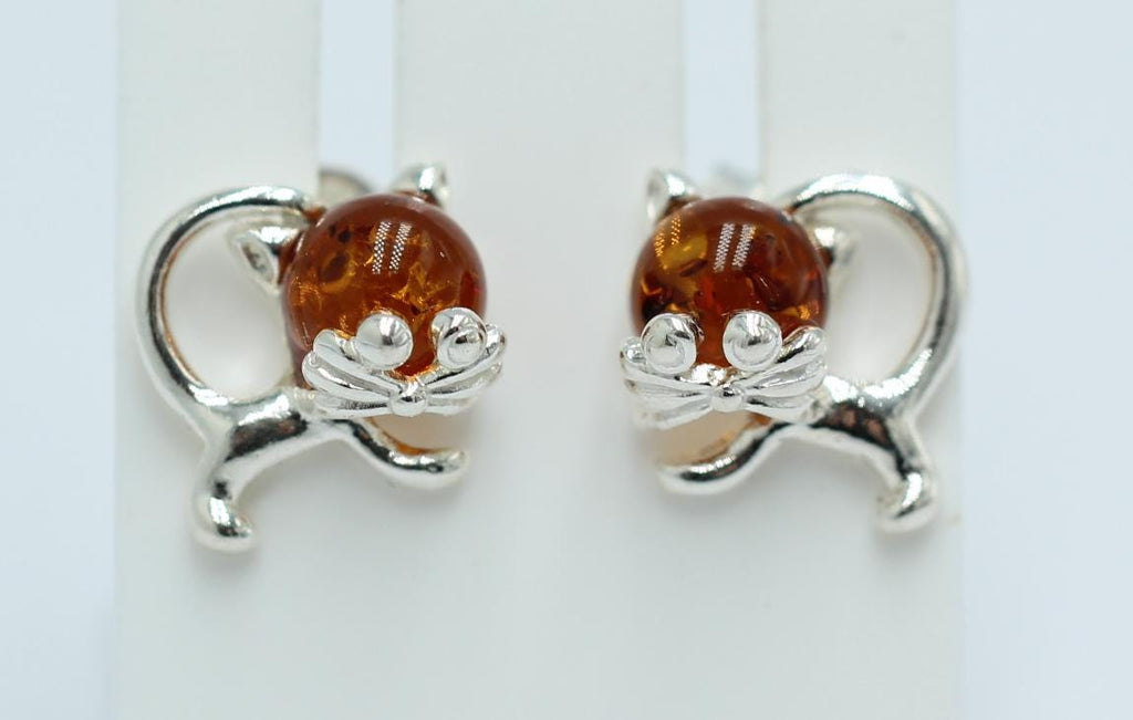 Bernstein Ohrstecker Katze 925 Silber Katzenohrstecker Mädchen Frauen