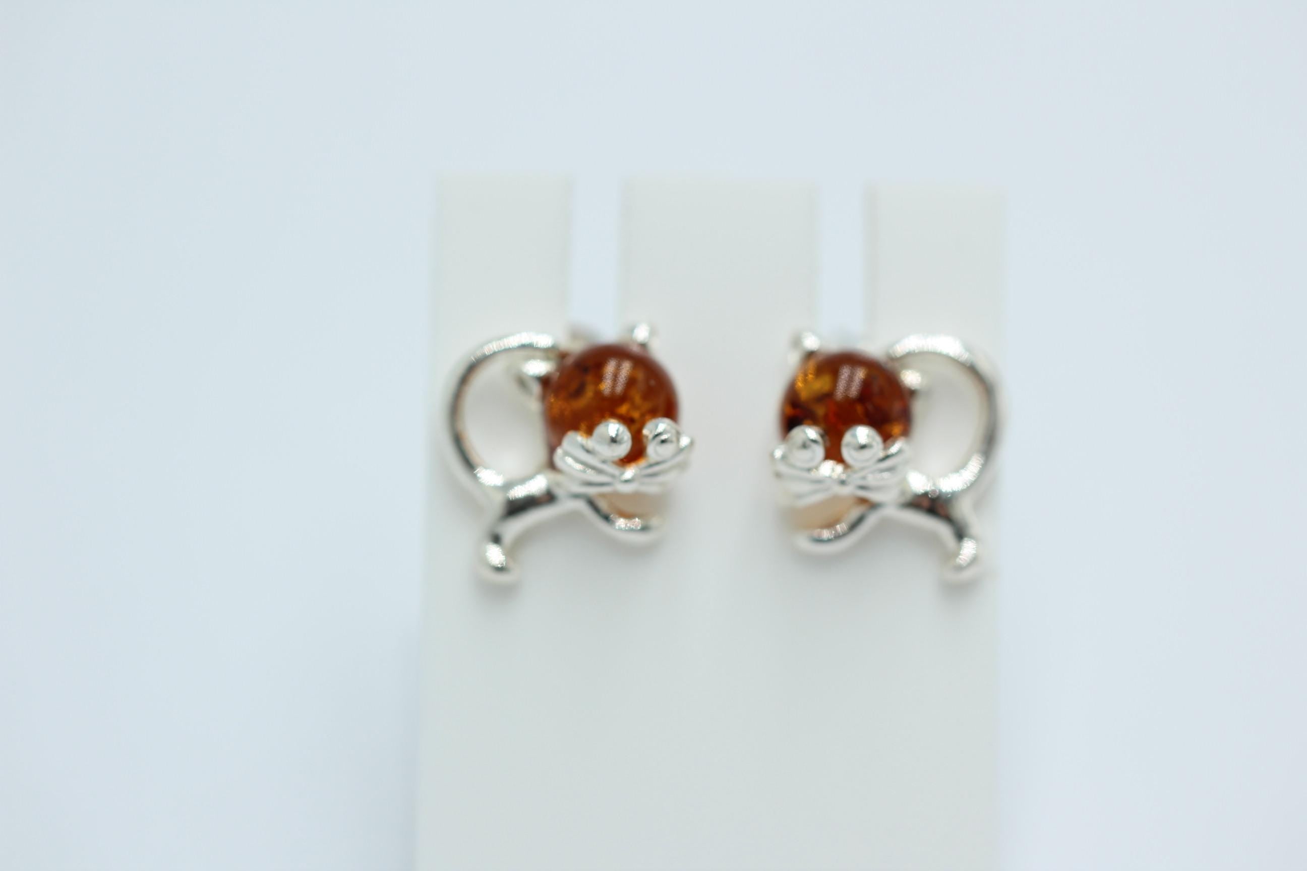 Bernstein Ohrstecker Katze 925 Silber Katzenohrstecker Mädchen Frauen