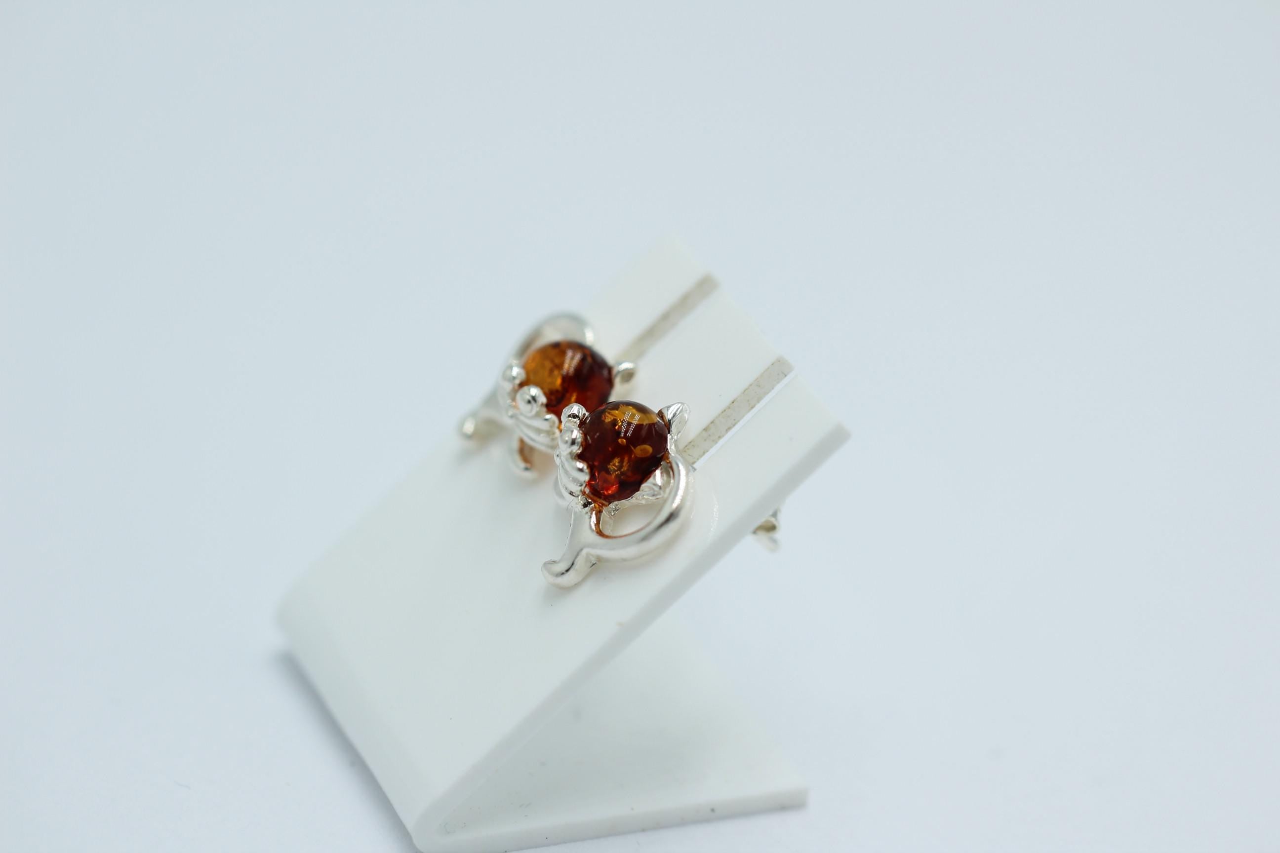 Bernstein Ohrstecker Katze 925 Silber Katzenohrstecker Mädchen Frauen