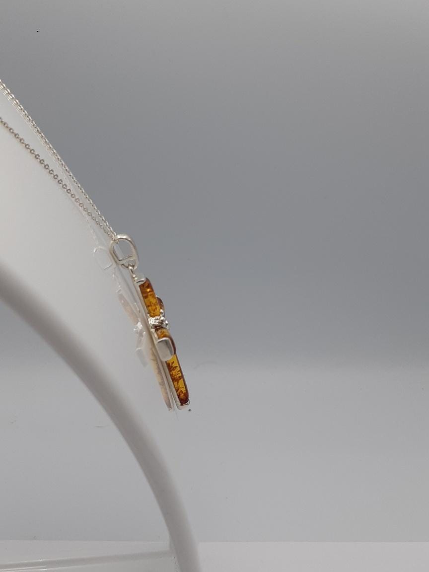 Edles echtes Bernstein 925 Silber Kreuz Anhänger Collier Kette Traumhaft schön