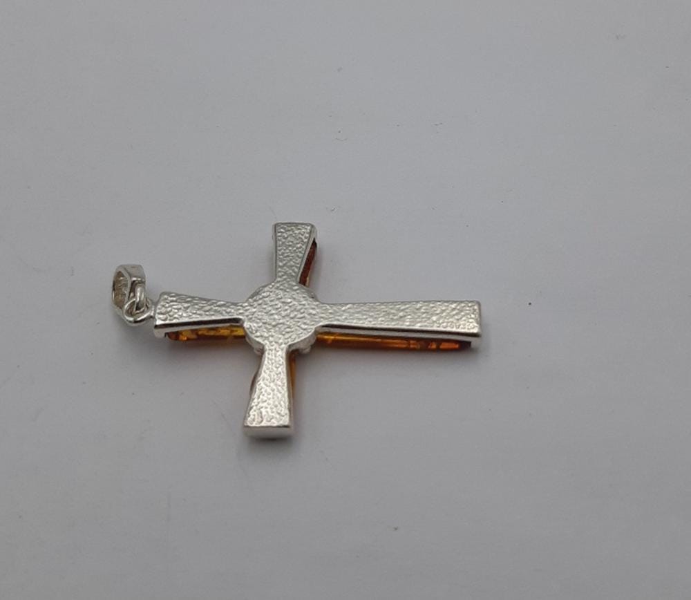 Edles echtes Bernstein 925 Silber Kreuz Anhänger Collier Kette Traumhaft schön