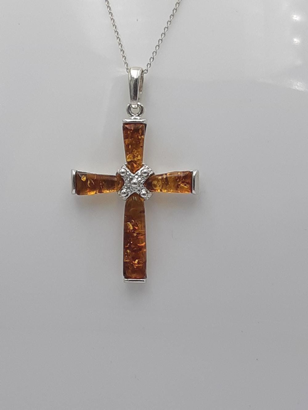 Edles echtes Bernstein 925 Silber Kreuz Anhänger Collier Kette Traumhaft schön