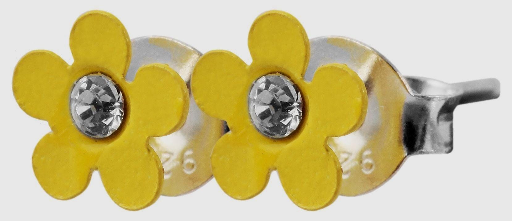 925/- Echt Silber Kinder Ohrstecker "Florette", Blume mit Similistein, gelb Blumenohrstecker für Kinder