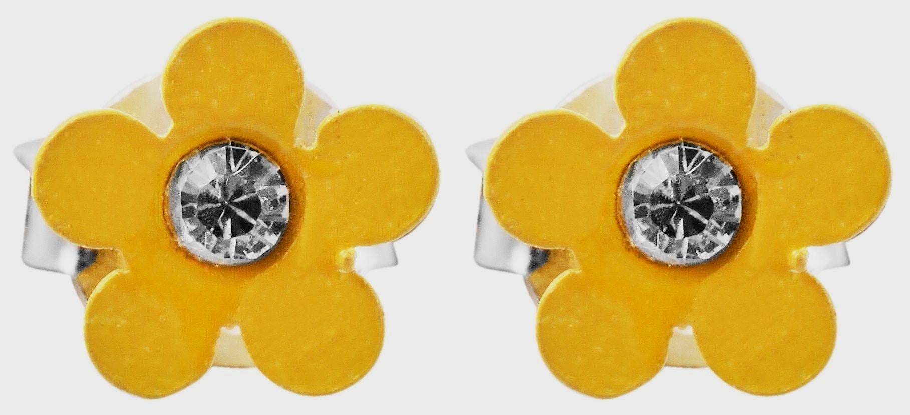 925/- Echt Silber Kinder Ohrstecker "Florette", Blume mit Similistein, gelb Blumenohrstecker für Kinder